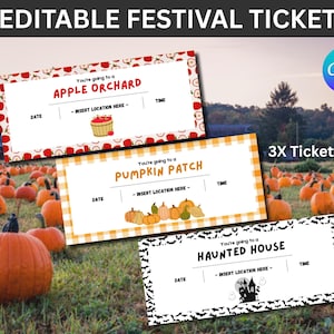 Edytowalne cyfrowe bilety na Pumpkin Patch | Niestandardowy szablon biletu na Pumpkin Patch, bilet na festiwal zbiorów jesiennych, bilet jesienny na festiwal