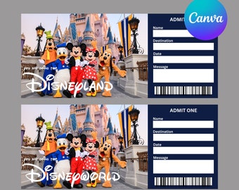 Disney Parks Ticket, Editable Canva Template | Customizable | Digital Gift Idea| Theme Park Ticket | Keepsake Faux Souvenir |