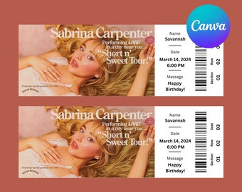 Pop Singer Editable Concert Ticket Canva Template | Customizable Printable Concert Ticket | Short N Sweet Tour Ticket Template