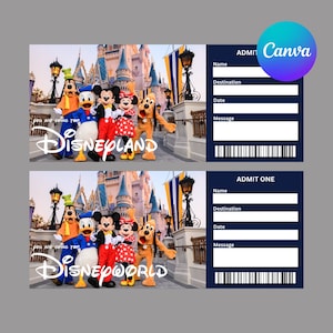 Disney Parks Ticket, Editable Canva Template | Customizable | Digital Gift Idea| Theme Park Ticket | Keepsake Faux Souvenir |