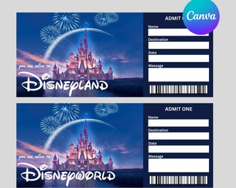 Disney Parks Ticket, Editable Canva Template | Customizable | Digital Gift Idea| Theme Park Ticket | Keepsake Faux Souvenir |