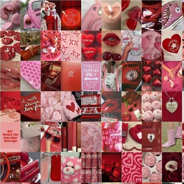 80 PCS | Pink & Red Lovecore Wall Collage Kit | Valentines Day Baddie Wall Art Pictures | Love Pink Girly Room Decor (DIGITAL DOWNLOAD)