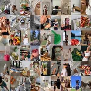 Kit de collage de 60 piezas "Chica Limpia" / Tablero de visión 2024 / Inspiración para un entrenamiento saludable / Kit de collage danés pastel de Pinterest VSCO / (DESCARGA DIGITAL)
