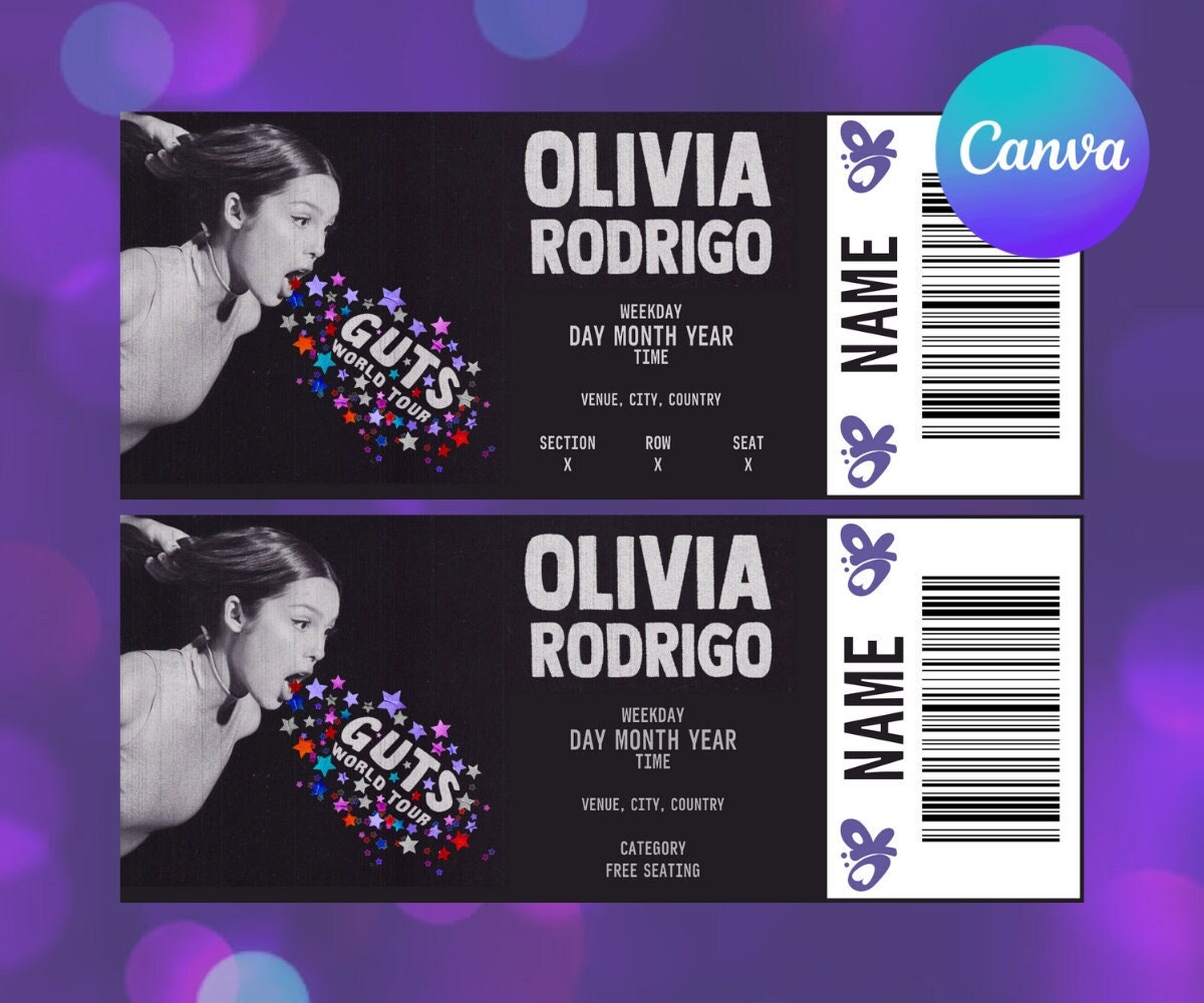 Olivia Rodrigo Editable Concert Ticket Canva Template Customizable