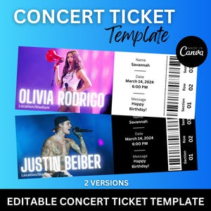 Bearbeitbare Konzertkartenvorlage | Event Ticket Stub | Personalisierte Konzerteinladung | Überraschungs-Konzertkarten zum Ausdrucken Geschenkidee