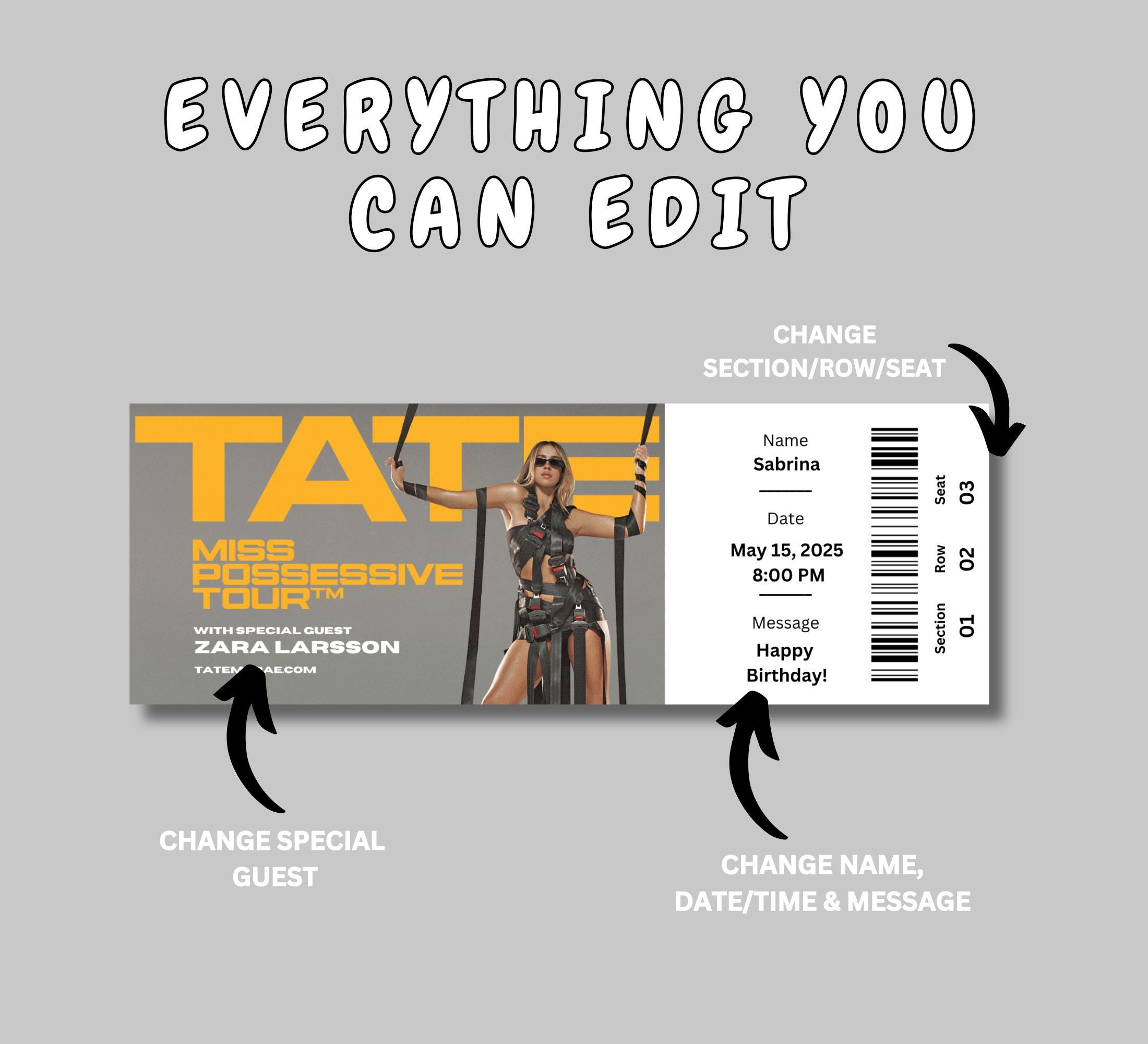 Miss Possessive Tour Souvenir Concert Tickets | Printable Event