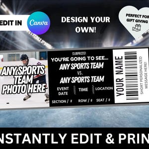 PERSONALISIEREN SIE IHR EIGENES Sportticket für jedes Team | Hockey Spiel Ticket Stub Vorlage Geschenk Souvenir | Geschenk Profi Sport Weihnachten