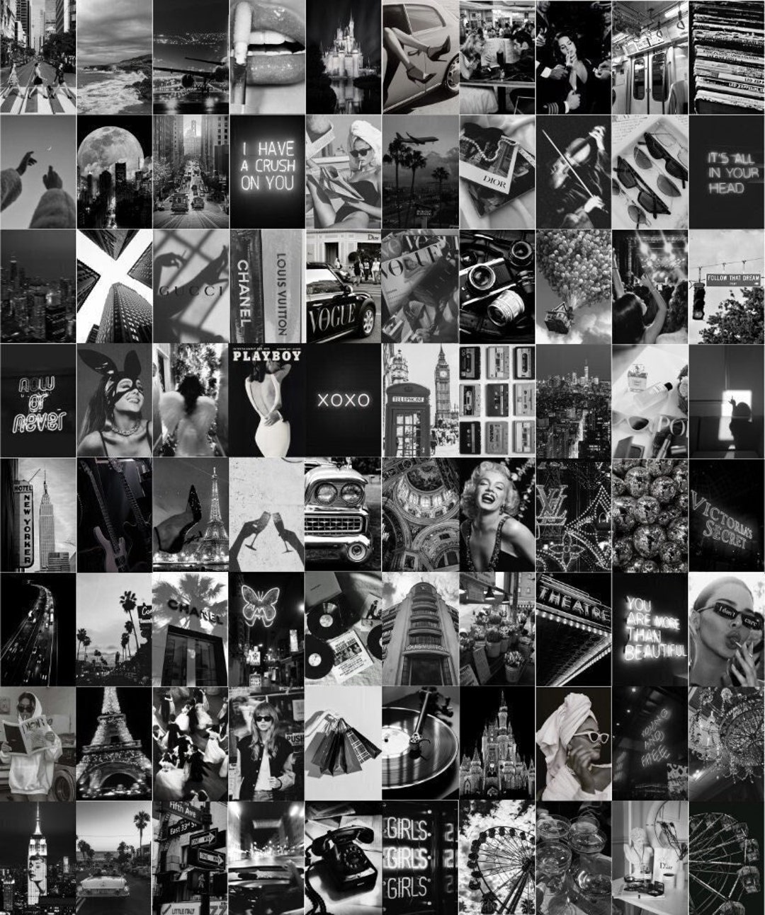 80 PCS Black White Aesthetic Wall Collage Kit Grey Boujee Vintage 