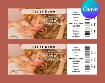 Pop Singer Editable Concert Ticket Canva Template | Customizable Printable Concert Ticket |