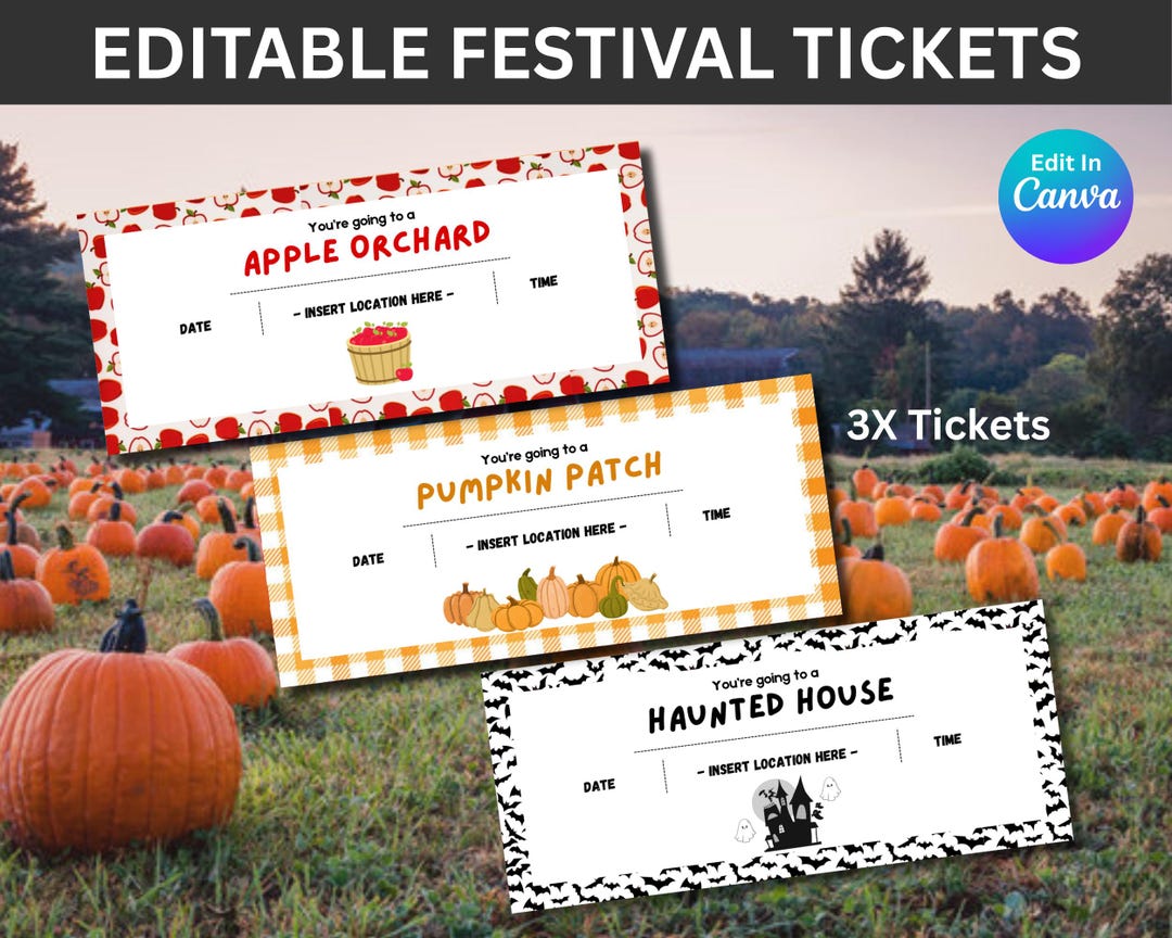 Editable Pumpkin Patch Digital Tickets | Custom Pumpkin Patch Ticket ...