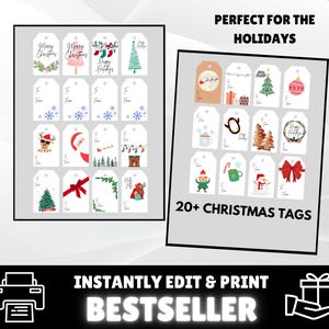 20+ bearbeitbare Weihnachtsgeschenk Geschenkanhänger | Urlaub Gastgeschenk Anhänger | Druckbare Weihnachts-Namensschilder