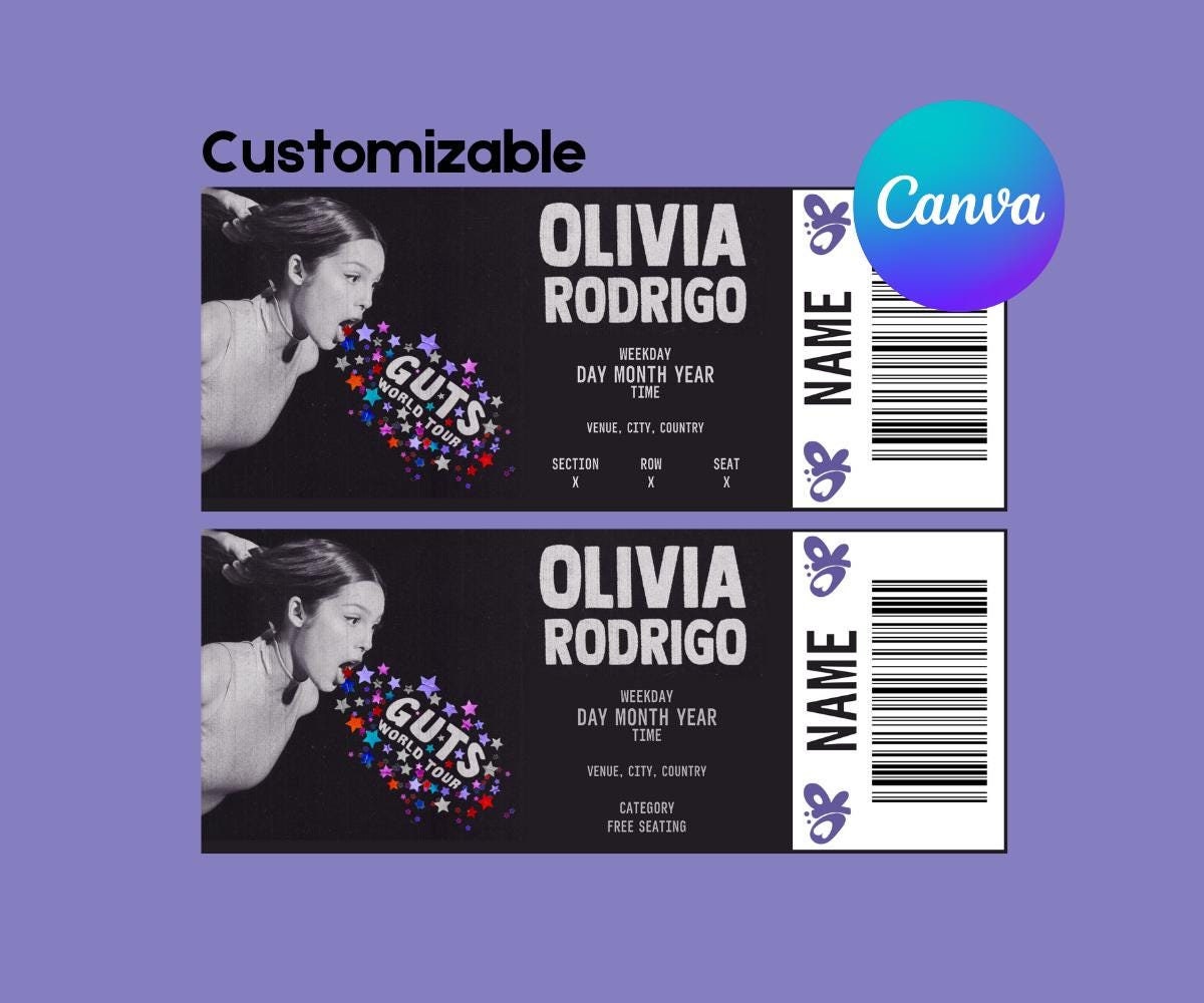 Olivia Editable Concert Ticket Canva Template | Customizable Printable  Concert Ticket | Digital Gift Idea | Editable Canva Template - Etsy