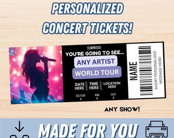 PERSONALIZZATO PER TE Biglietto per concerto / Biglietto per concerto personalizzato / Biglietto per evento personalizzato stampabile / Biglietto per concerto personalizzato in regalo, biglietto per evento