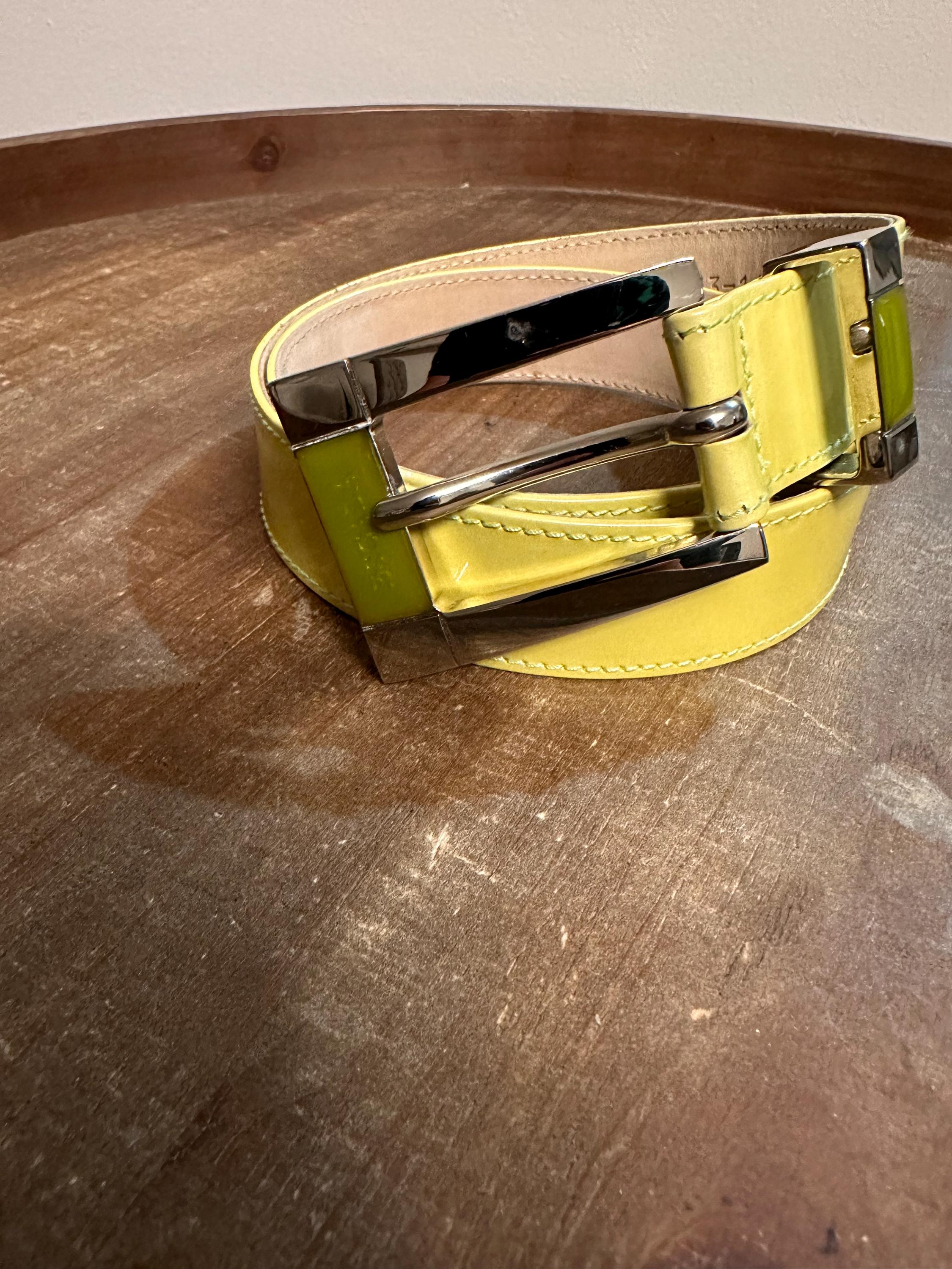 Vintage metallic yellow/silver Escada leather belt Escada Vintage Clock Belt – Dina C main image 3