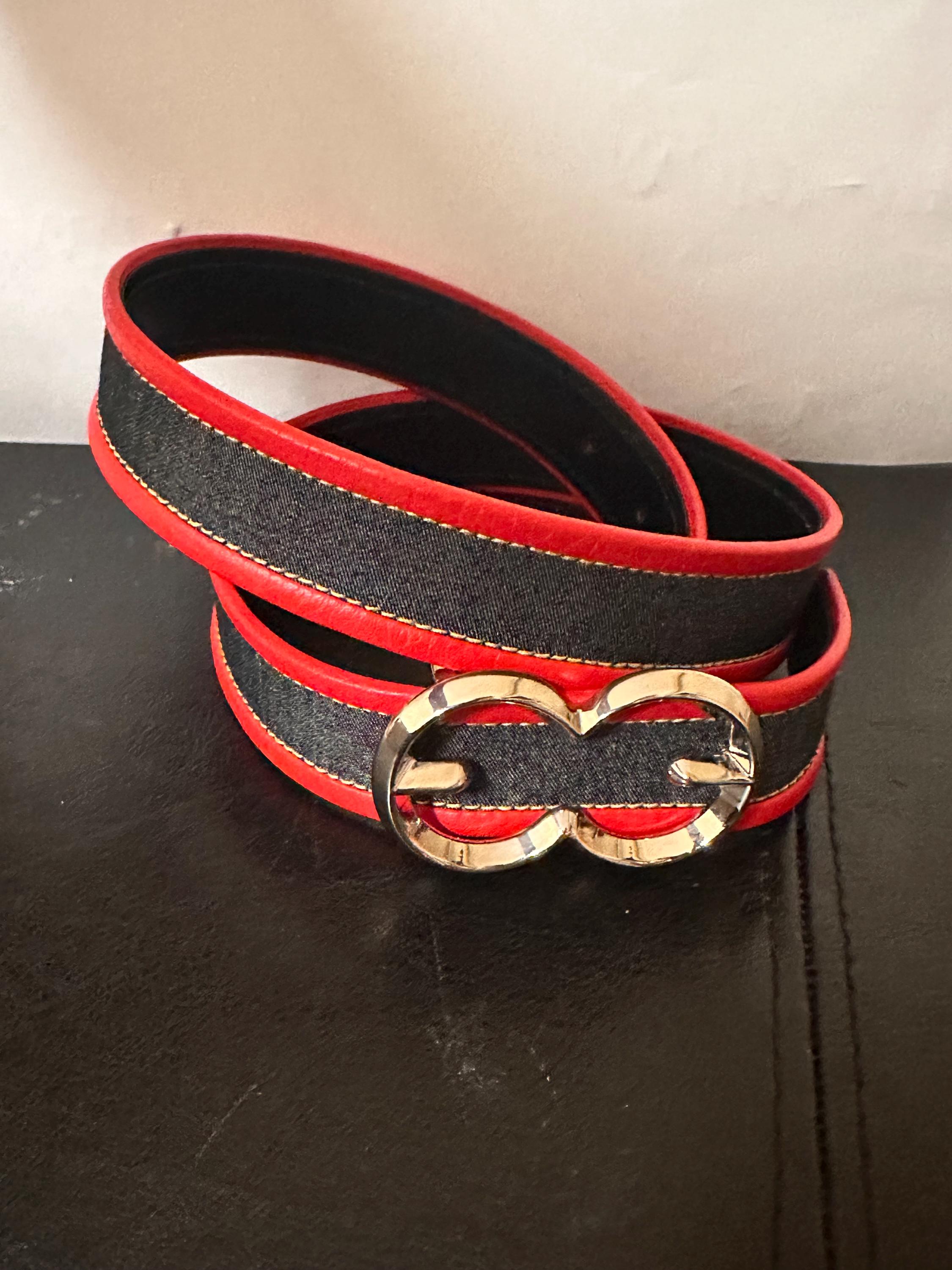 Vintage Italian Escada Sport Tan Leather Belt W/ Plaid Pink/Gray Inlay Sz IT 44 Gray Vintage Belts for sale | eBay main image 2