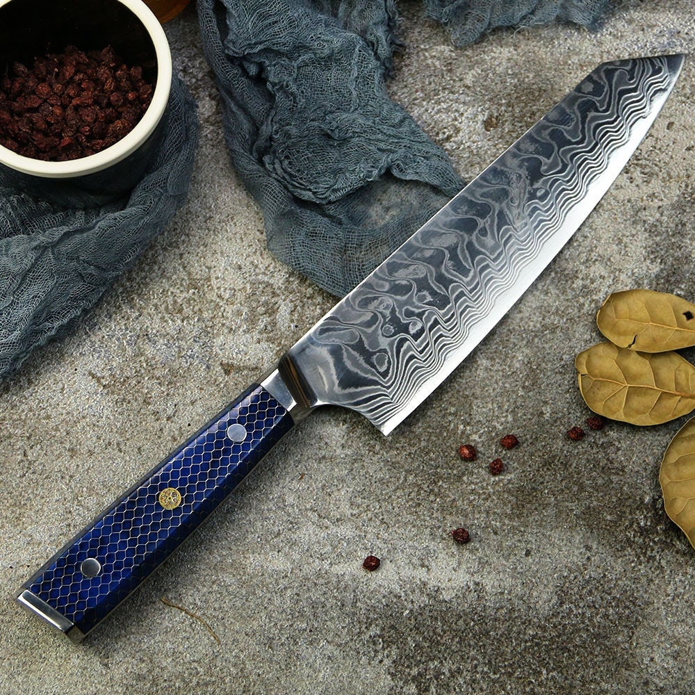 Chef Knife Set 1-10PCS New Purple Resin Handle Stainless Steel Damascus  Pattern Kitchen Non-Stick Santoku Cleaver Boning Knivse