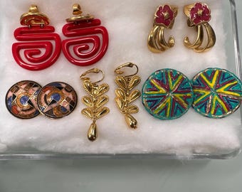 Lot De 6 Paires De Boucles D'oreilles Vintage à Pinces - Occasion