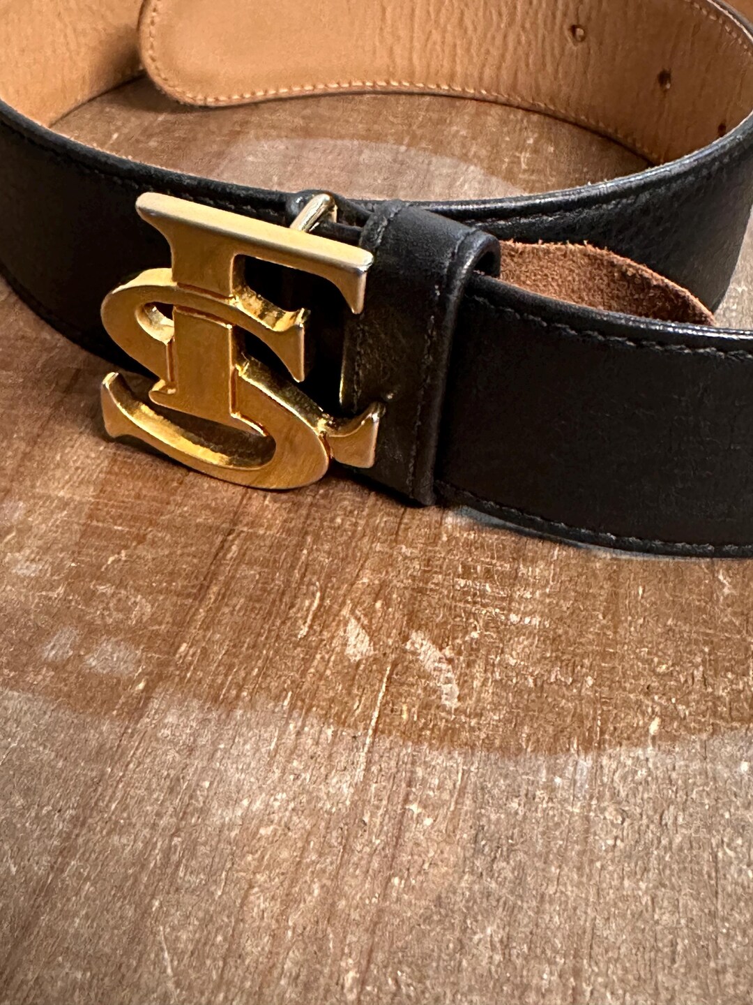 Escada Black Leather Belt with Gold Buckle Size 40 Vintage Escada Belt Size 40 Black With Gold Details Animals  main image 3