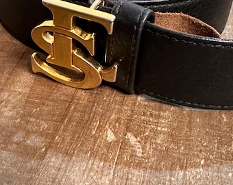 Escada Sport zwarte leren riem met goudkleurige gesp – maat 38