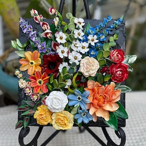 Birth Flower Painting 3D – Custom Sculpted Flower Art – Personalized Gift – Unique Wall Decor – Made to Order Floral Art