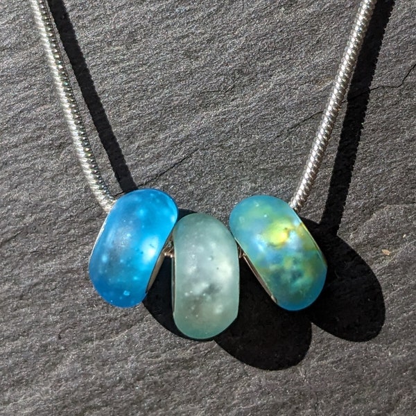 Recycled seaglass and recycled sterling silver beads inspired by the colours of the sea