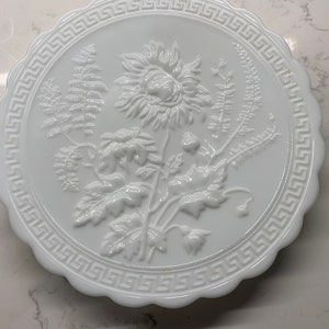 Vintage Imperial Milk Glass Plate floral and fern pattern