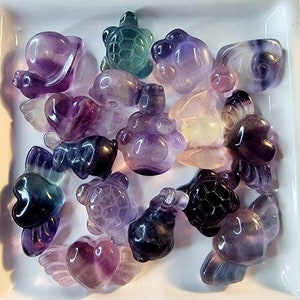 Mini Fluorite carvings, Natural Fluorite Carvings, Fluorite bunny,Fluorite hearts,Fluorite paws, Fluorite Snail,Cute Fluorite Carvings