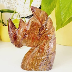 Ocean Jasper Rhino Head | Carved Ocean Jasper Rhino Head | Natural Ocean Jasper
