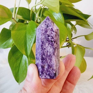 Natural Charoite tower, Charoite gemstone tower, Home crystal decor, Crystal decoration, Spiritual Crystals, Purple Charoite tower, Charoite