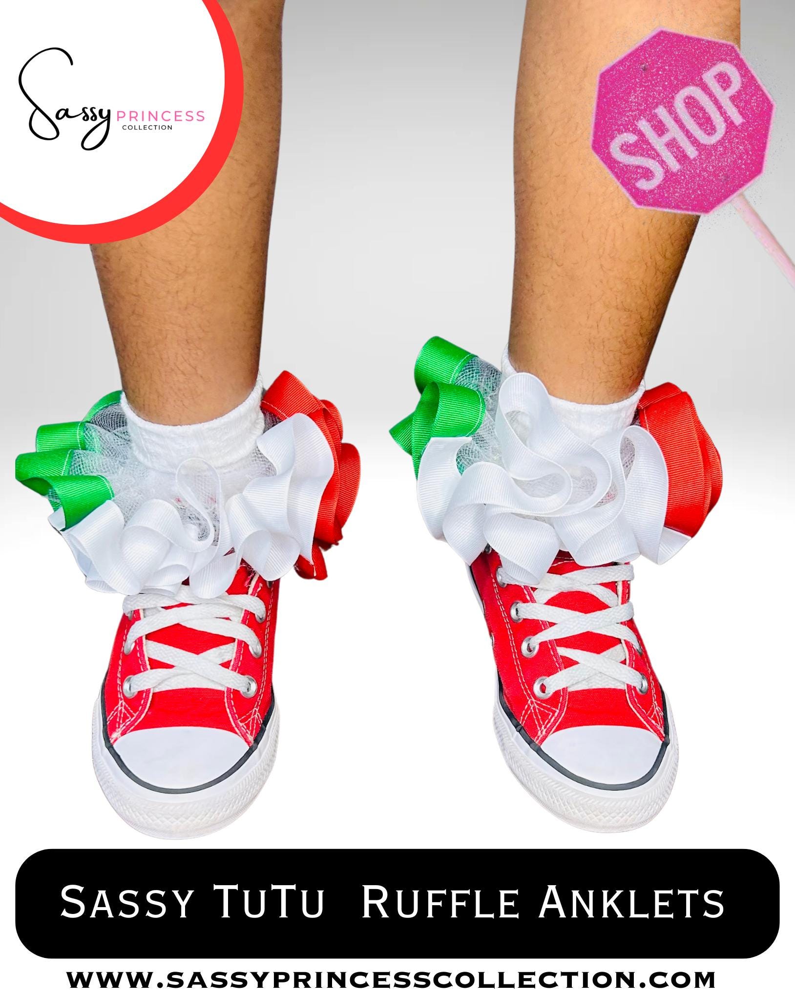 Ruffle TuTu Christmas Anklets, Red White Green Black Ruffle socks, sockless ruffle socks, anklets, Christmas ruffle socks anklets