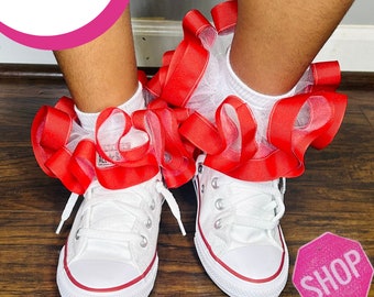 Red Ruffle TuTu Anklets, Ruffle socks, sockless ruffle socks, anklets, Custom ruffle socks anklets