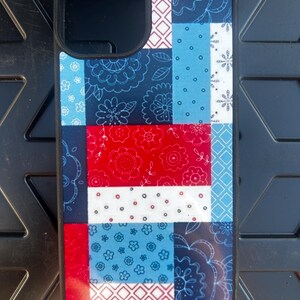 Red white and blue collage phone case design
