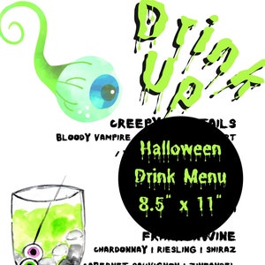 HALLOWEEN - Bar Menu - Drink Menu - Eyes - TEMPLATE - Editable - Download - Customize - Green & Black