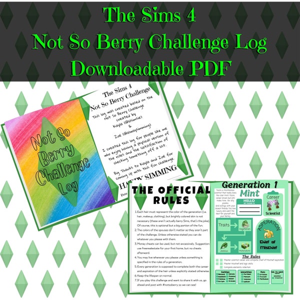 Sims 4 - Not So Berry Challenge Log - PDF - Download and Print