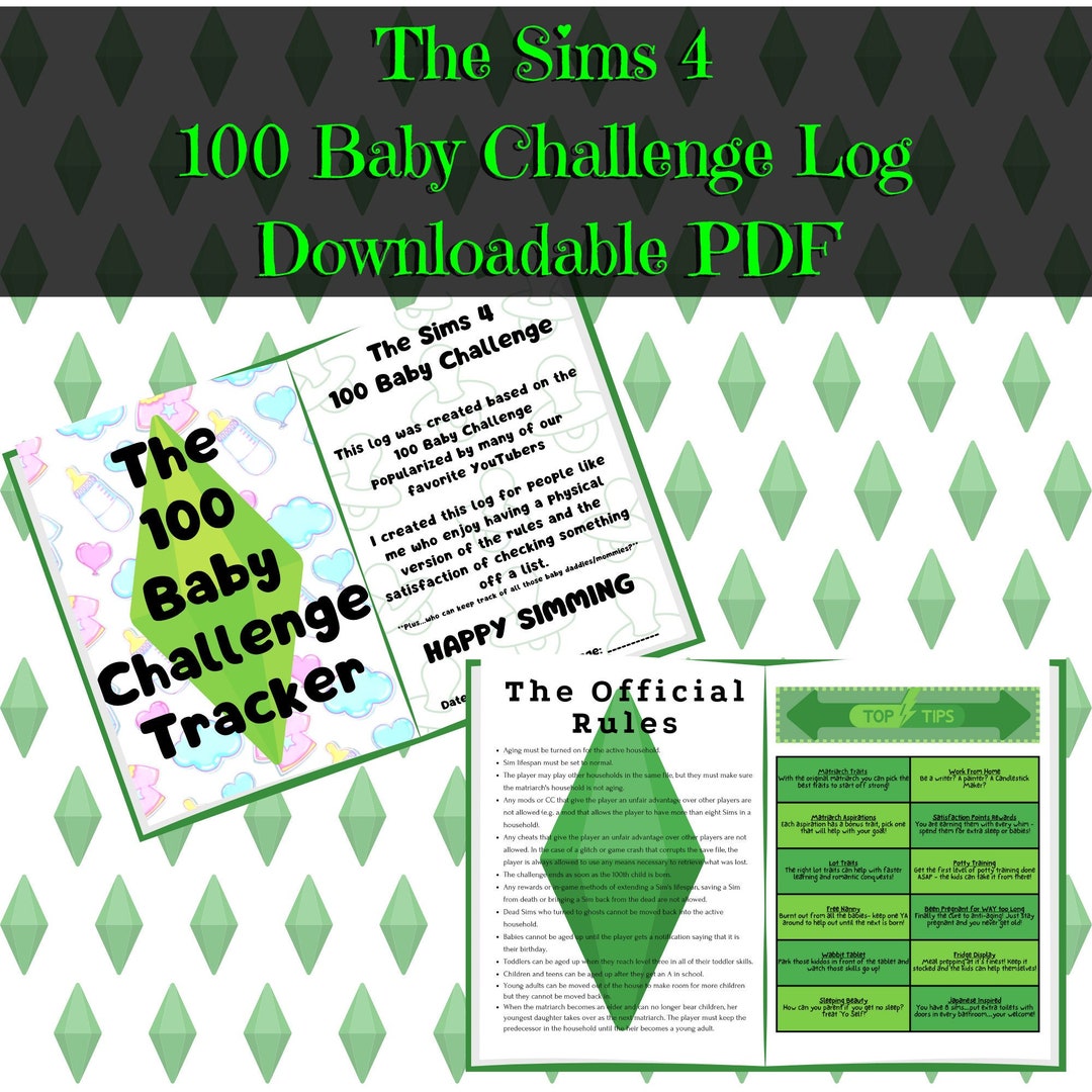 Sims 4 100 Baby Challenge Log PDF Download and Print Etsy