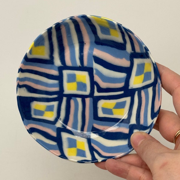 Small Nerikomi Bowl, Blue, Pink and Yellow