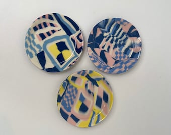 Blue and yellow nerikomi trinket plate