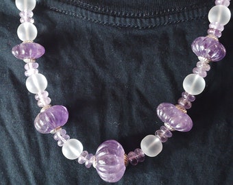 Vintage Carved Amethyst and Frosted Rock Crystal Necklace