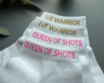 Calcetines de fertilidad – Calcetines de apoyo para FIV/ICSI – Comodidad y humor durante el tratamiento de fertilidad – Regalo con punción – Blanco – Talla 39-42