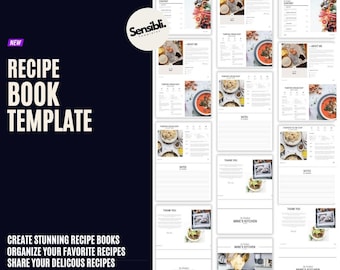 May include: A digital template for creating a recipe book. The template includes pages for recipes, notes, about the chef, and a thank you page. The template is designed to be used with a photo editing program.