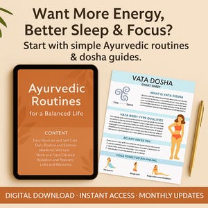Ayurveda Wellness Ratgeber | Ayurveda Dosha Spickzettel & Selbstfürsorge-Routinen | Digitaler Download | Ayurvedische Doshas Uhr, Marma Punkte