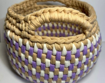 Step By Step Photograph Guide to make Crochet Weaved Basket | T-shirt Yarn | Digital Pattern
