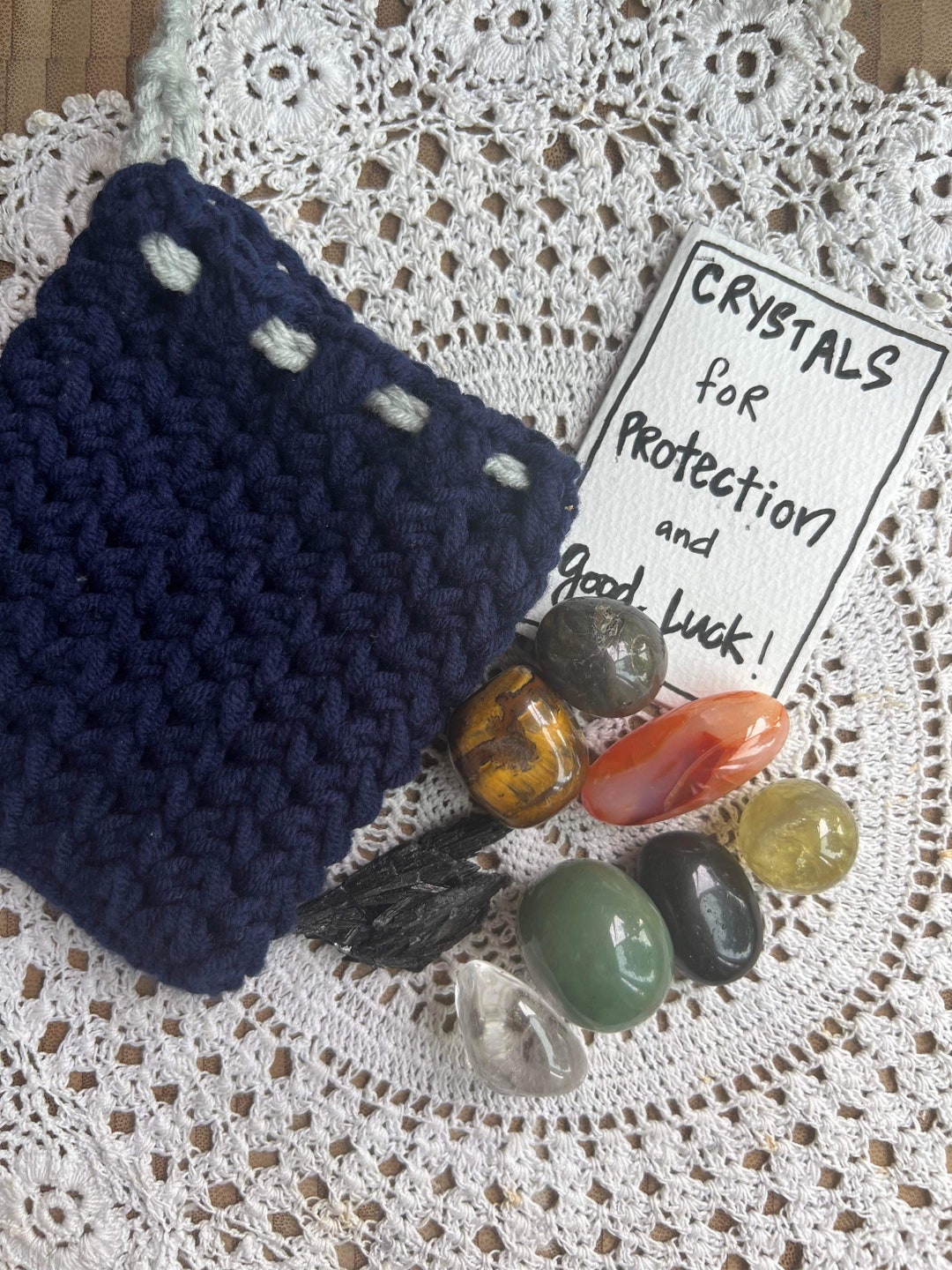 Crystal Kits With Handmade Crochet Pouch | Protection and Good Luck ...