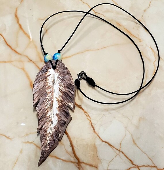Feather Necklace Essential Oils Diffuser Natural Clay Glass Bead