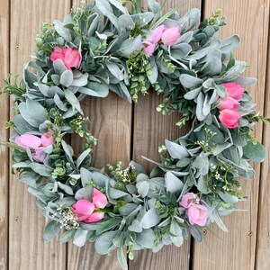 Lambs Ear Wreath With Eucalyptus and Tulips - Etsy