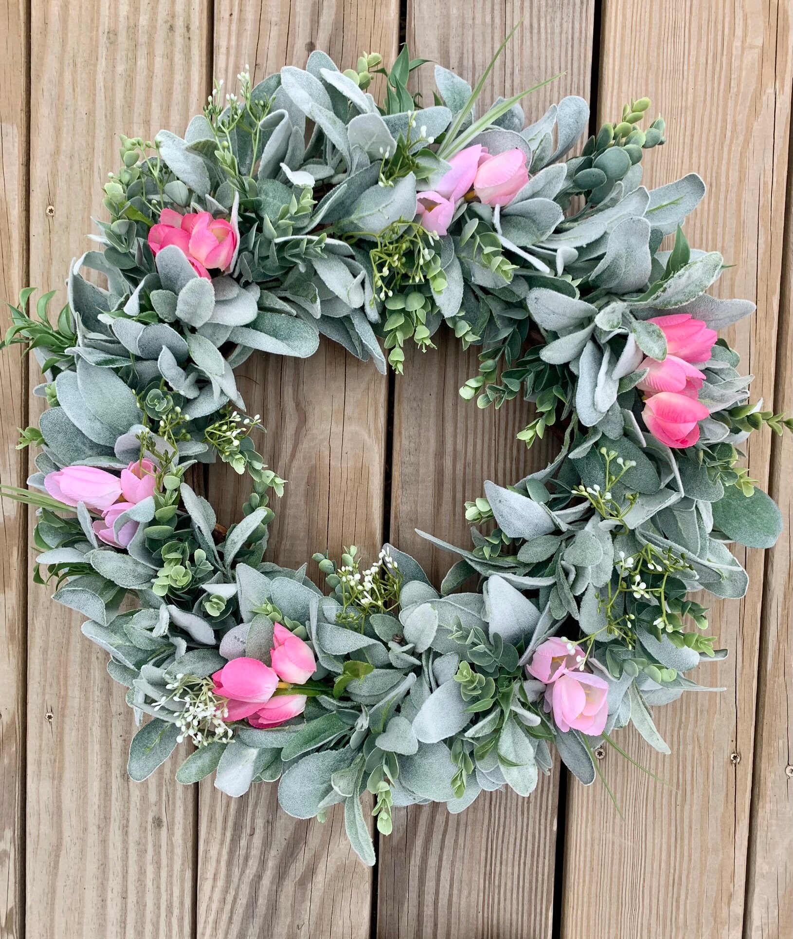 Lambs Ear Wreath With Eucalyptus and Tulips - Etsy