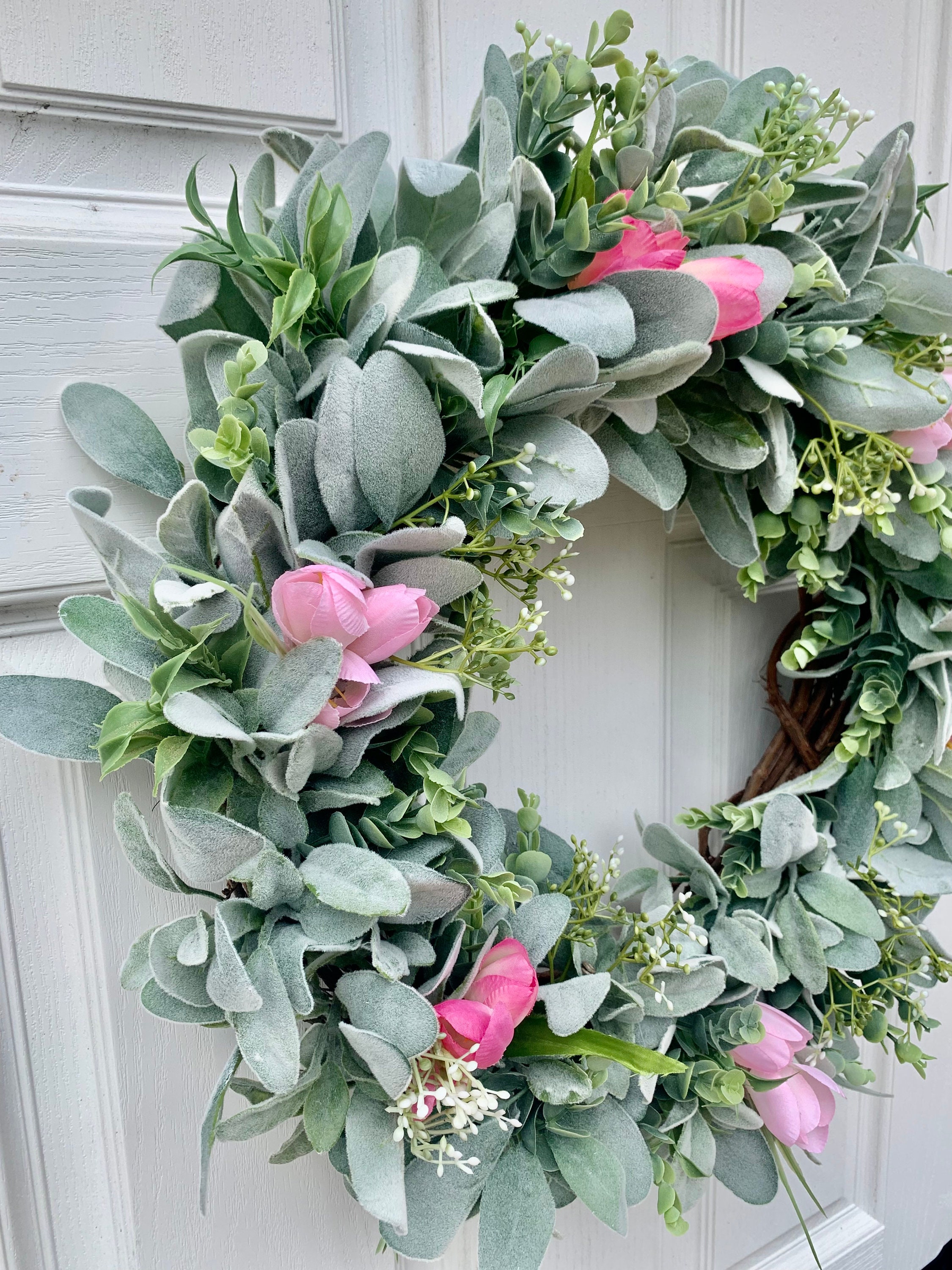 Lambs Ear Wreath With Eucalyptus and Tulips - Etsy