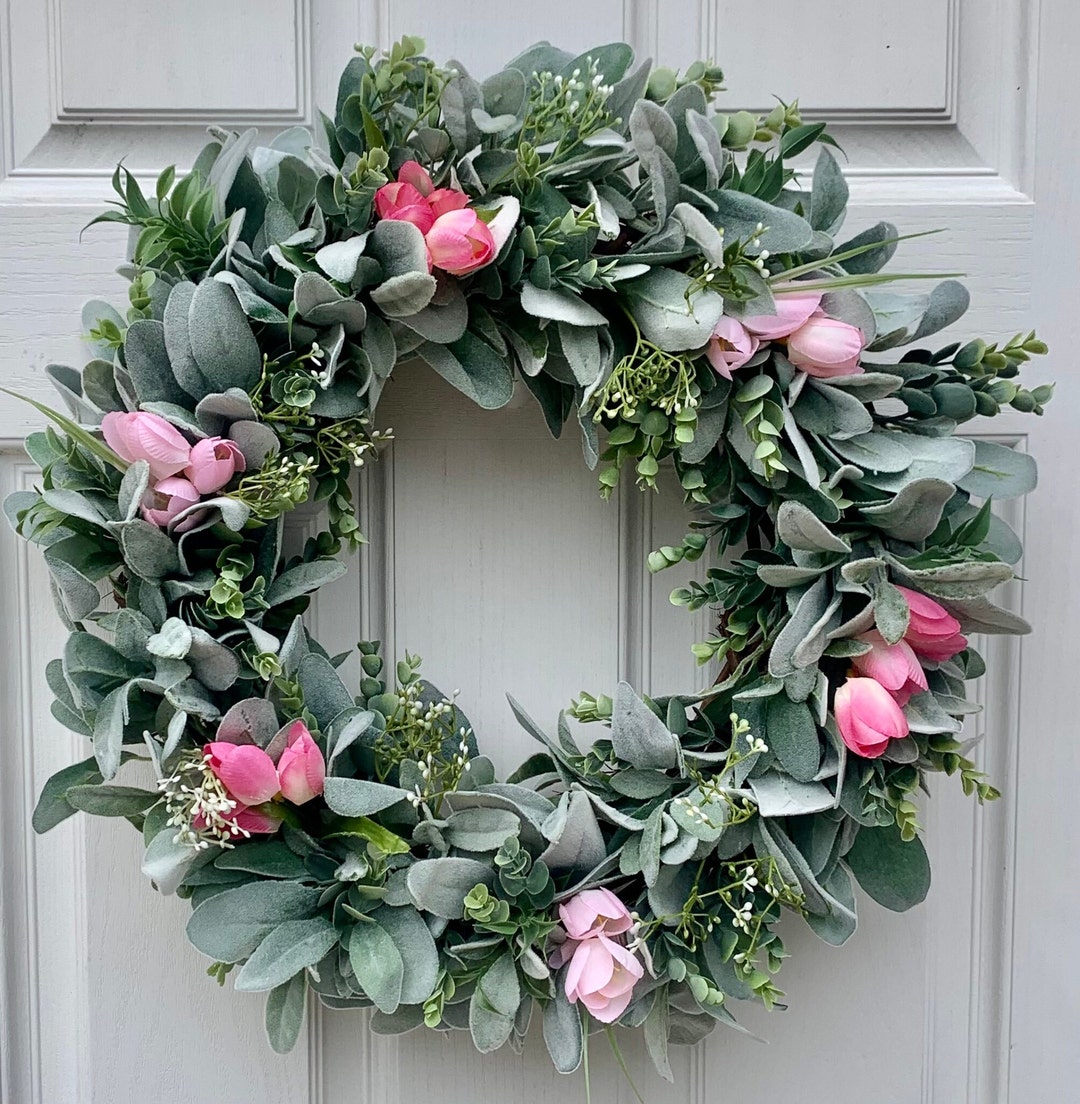 Lambs Ear Wreath With Eucalyptus and Tulips - Etsy