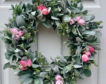 Lambs Ear and Eucalyptus Wreath With Purple Lavender - Etsy