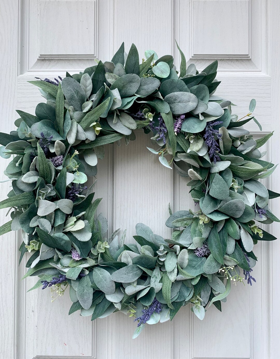 Lambs Ear and Eucalyptus Wreath With Purple Lavender - Etsy
